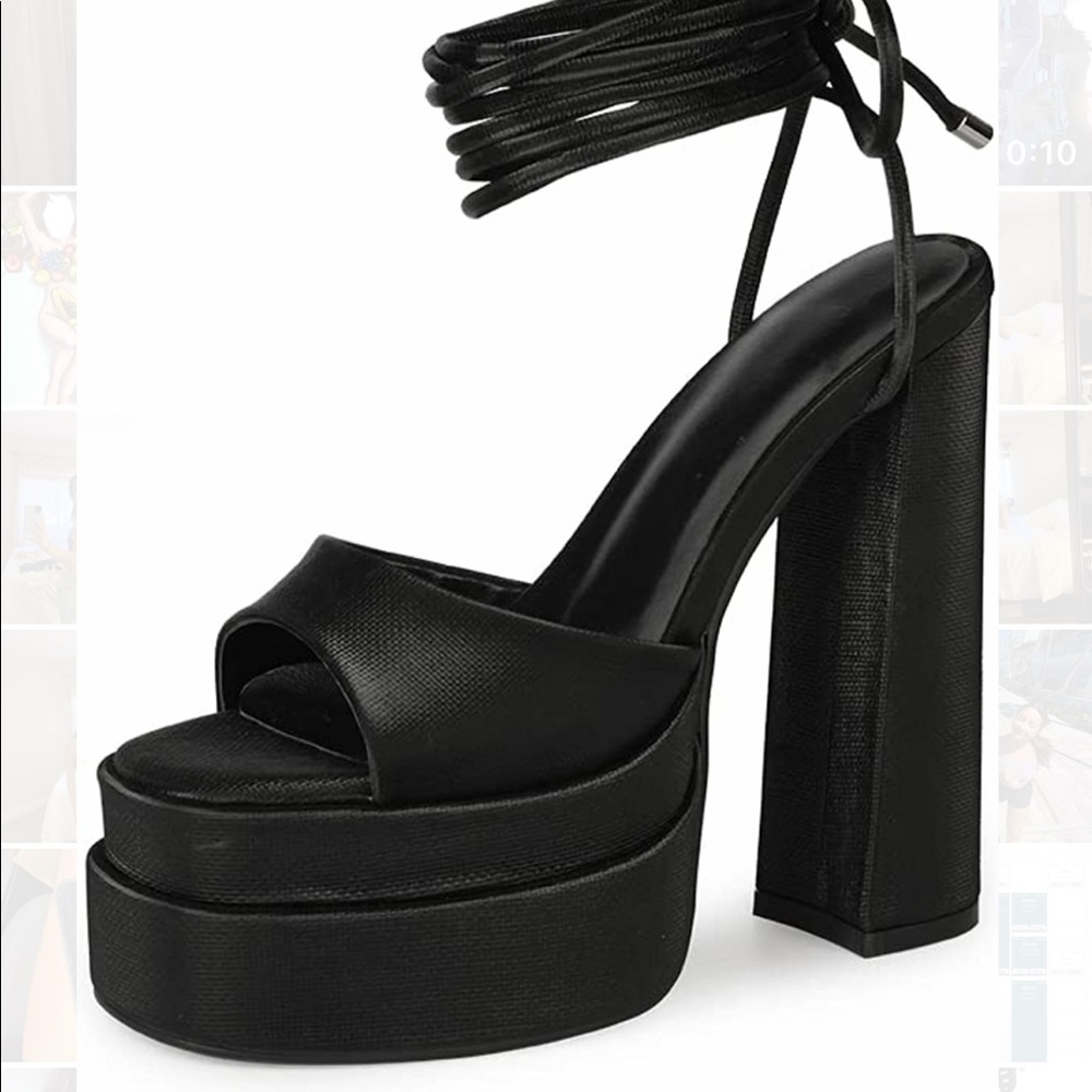 Black platform lace up heel  Women’s size 6.5 and 7